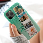 green glitter 4 photo grid collage name monogram iPhone 13 pro max case<br><div class="desc">Modern 4 photos grid collage name and monogram green glitter sparkles ombre on pastel sage green with a photo booth style collage</div>