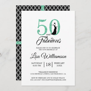 Green Glitter 50 Fabulous 50th Birthday Party Invitation