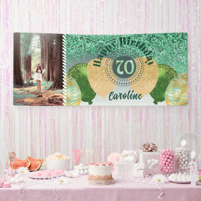 Green Glitter 70th Birthday & Balloons  Banner (Party)