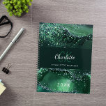 Green glitter agate marble monogram 2025 planner<br><div class="desc">A dark green agate,  marble stone background with faux glitter.  Personalize and add your monogram initals,  name and a year.</div>