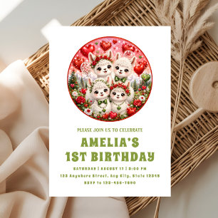 Green Glitter Alpaca Birthday Invitation for Girls