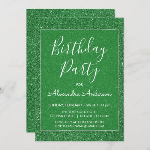 Green Glitter and Sparkle Any Age Birthday Party Invitation