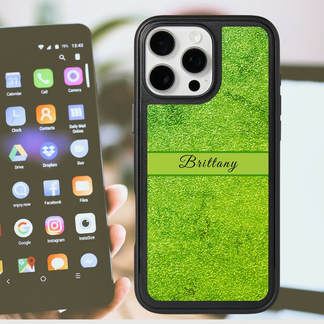 Green Glitter Artsy Abstract Add Name 16 Pro Max Otterbox iPhone Case (Green Glitter Artsy Abstract Add Name 16 Pro Max Otterbox iPhone Case)