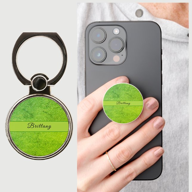 Green Glitter Artsy Abstract Add Name Phone Ring Stand (Green Glitter Artsy Abstract Add Name Phone Ring Stand)