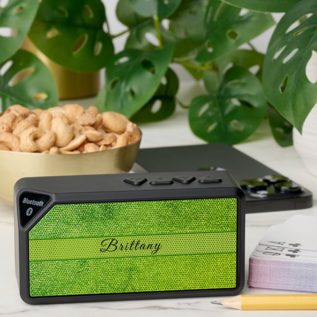 Green Glitter Artsy Abstract Add Name Rectangle Bluetooth Speaker (Insitu(Table))