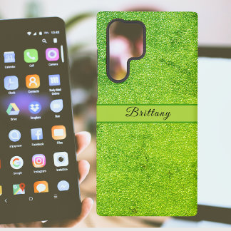 Green Glitter Artsy Abstract Add Name Samsung Galaxy S22 Ultra Case