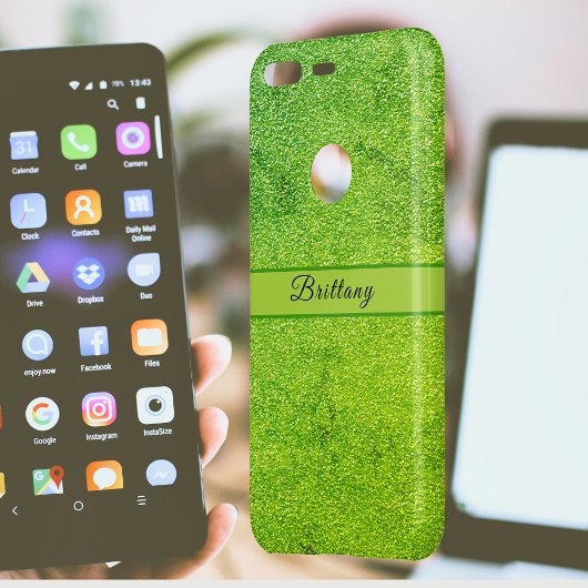 Green Glitter Artsy Abstract Add Name Uncommon Google Pixel Case