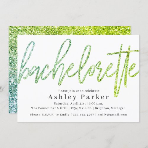 Green Glitter Bachelorette Party Invitation
