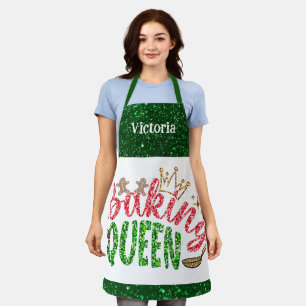 Green Glitter Baking Queen Personalized Apron