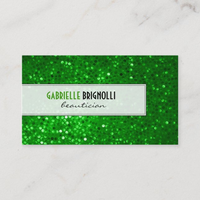 Green Glitter Beautician Business Card (Front)