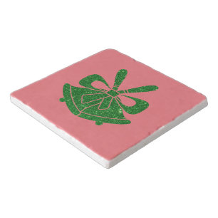 Green Glitter Bells on Pink Holiday Trivet