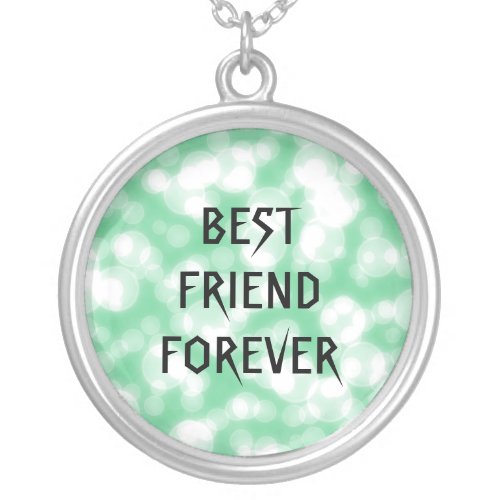 Green Glitter Best Friends Forever Silver Plated Necklace