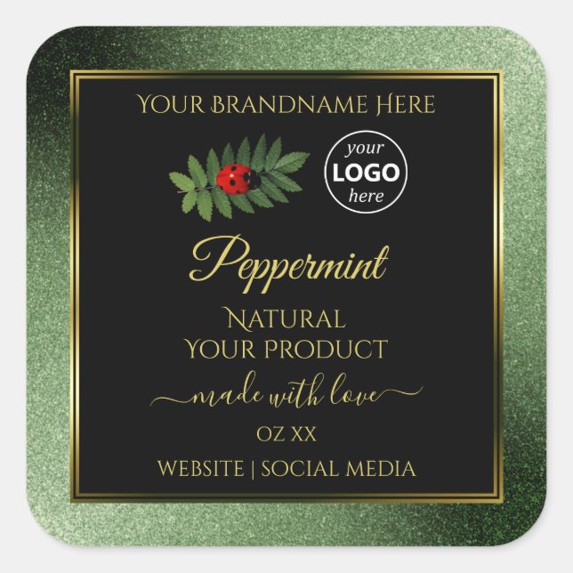 Green Glitter Black Product Labels Ladybug Logo (Front)