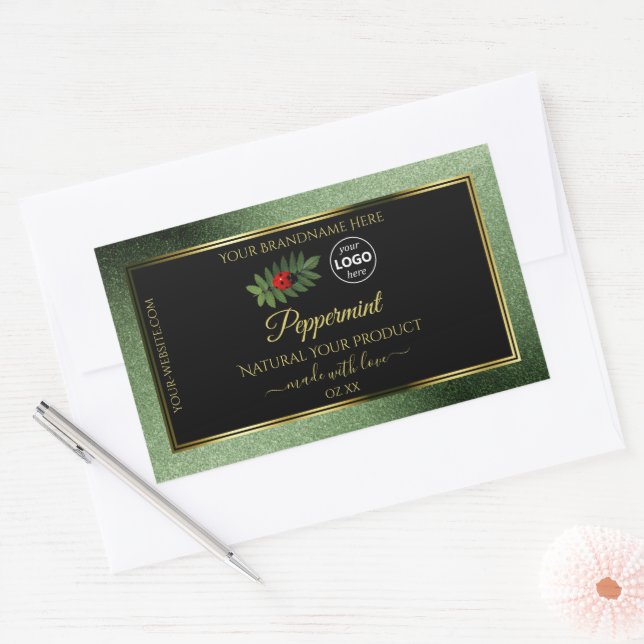 Green Glitter Black Product Labels Ladybug Logo (Envelope)