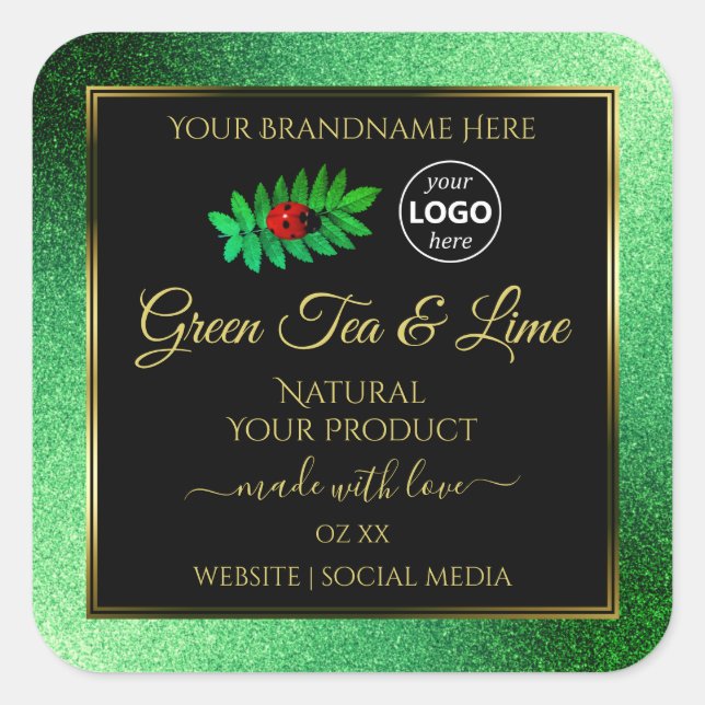 Green Glitter Black Product Labels Ladybug Logo (Front)