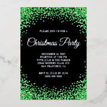 Green Glitter Border Black Christmas Party Foil Invitation