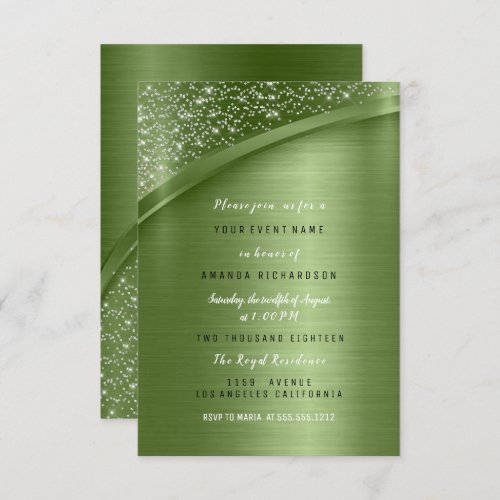 Green Glitter Bridal Shower Birthday Sweet 16th Invitation