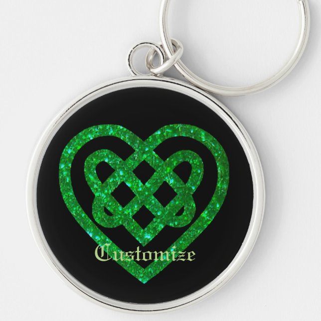 Green Glitter Celtic Heart Knot Key Chain (Front)