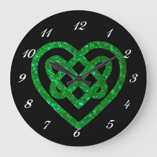 Green Glitter Celtic Heart Knot Wall Clock