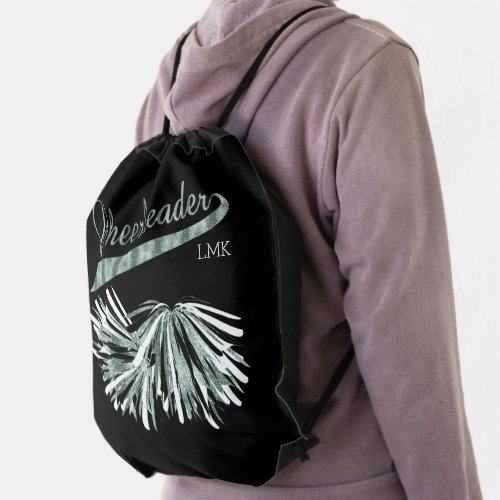 Green Glitter Cheerleader Pom Poms _ Monogram Drawstring Bag