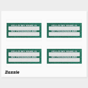 Green Glitter Christmas Name & Pronoun Labels