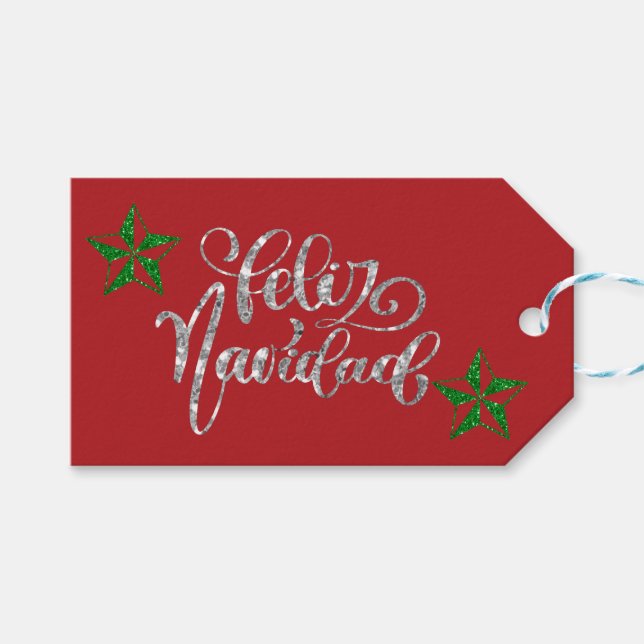 Green Glitter Christmas Star Gift Tags (Front (Horizontal))
