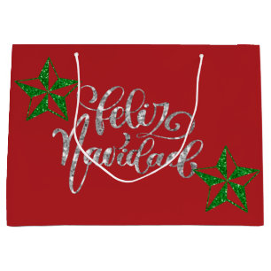 Green Glitter Christmas Star Large Gift Bag