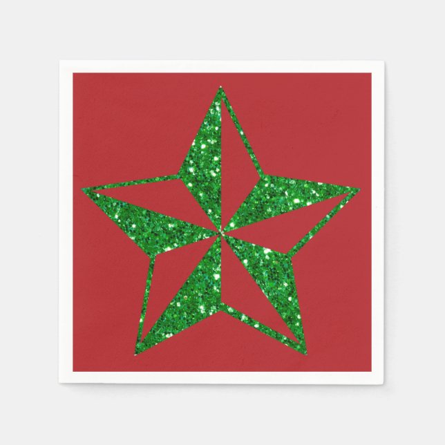 Green Glitter Christmas Star Napkins (Front)