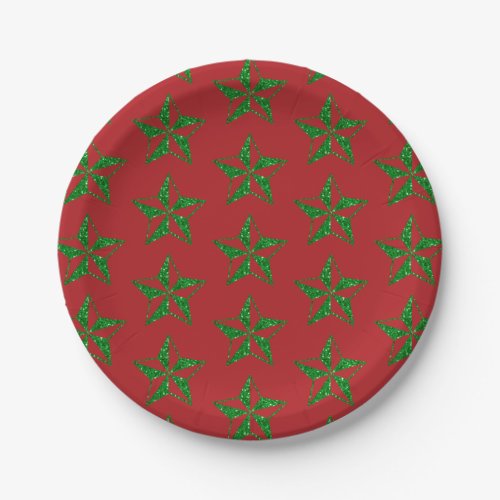 Green Glitter Christmas Star Paper Plates