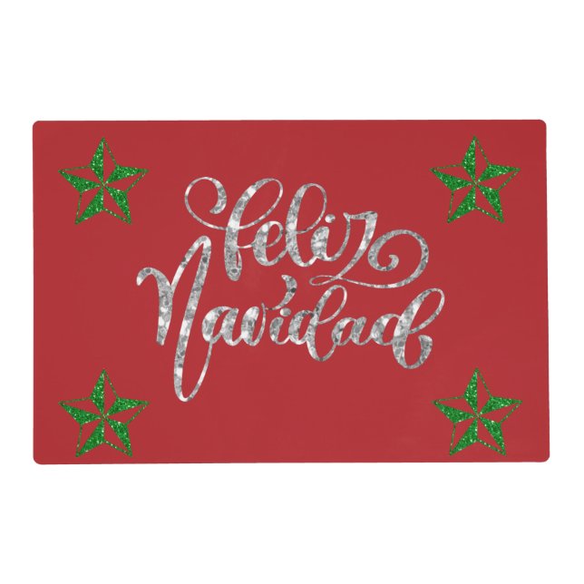 Green Glitter Christmas Star Placemat (Front)