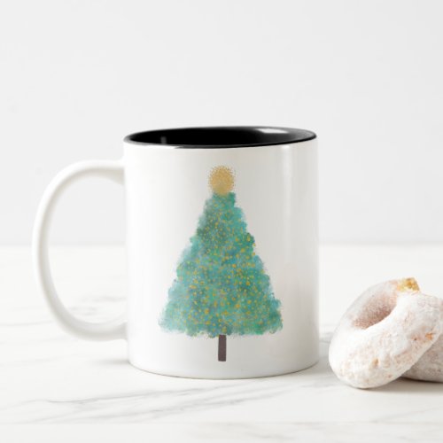 Green glitter christmas tree  Two_Tone coffee mug