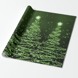 Green Glitter Christmas Trees Holiday Wrapping Paper