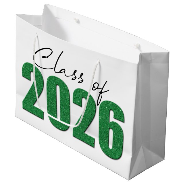 Green Glitter Class of 2026 Large Gift Bag (Front Angled)