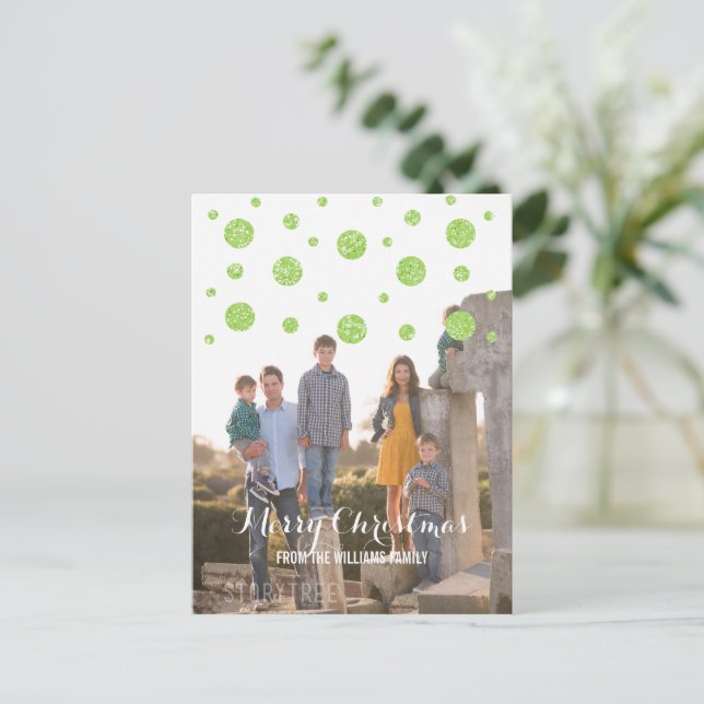Green Glitter Confetti Holiday Photo Postcard (Standing Front)
