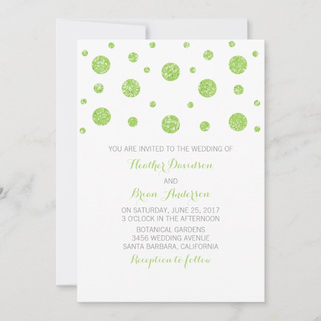 Green Glitter Confetti Wedding Invite (Front)