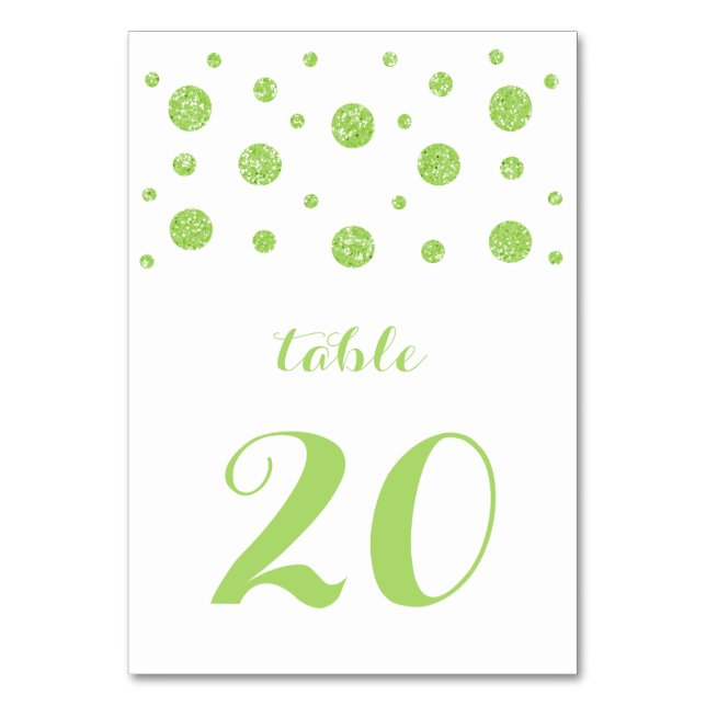 Green Glitter Confetti Wedding Table Card (Front)