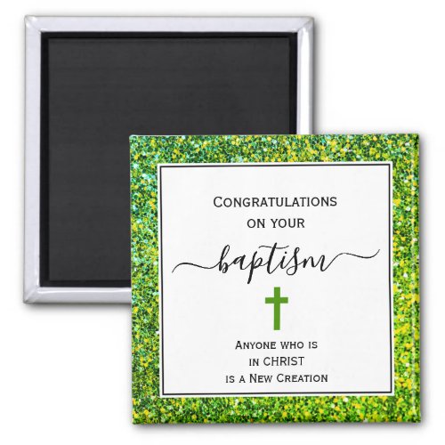 Green Glitter Congratulations ADULT BAPTISM Magnet