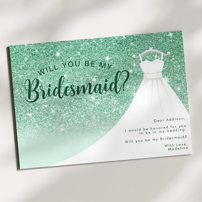 Green Glitter Dress Will You Be My Bridesmaid Invitation (Creator Uploaded)