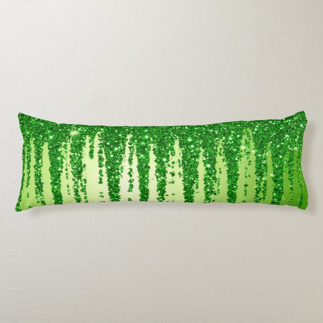 Green Glitter Drip Background With Sparkling Body Pillow (Front)