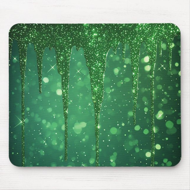 Green Glitter Drip Background With Sparkling Bokeh Mouse Pad (Front)