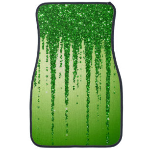 Green Glitter Drip Background With Sparkling Car Floor Mat