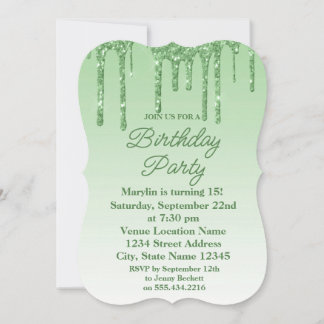 GREEN GLITTER DRIP ELEGANT BIRTHDAY INVITATION