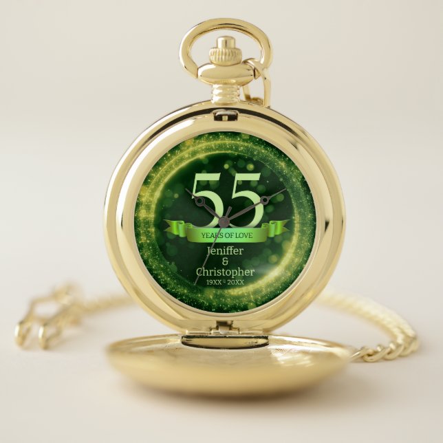 Green Glitter Edit Year Wedding Anniversary Pocket Watch (Inside)