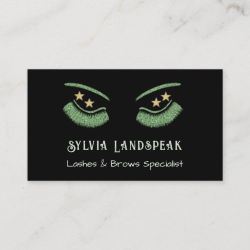 Green Glitter Eyelashes for Lash Technician Business Card