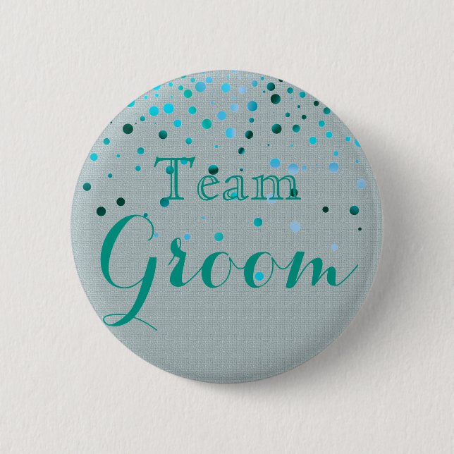 Green Glitter Faux Confetti Wedding Team Groom Pinback Button (Front)