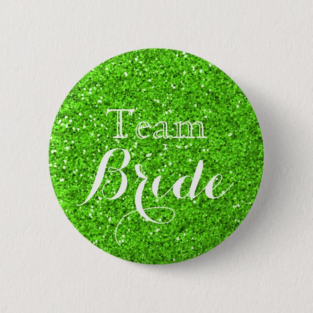 Green Glitter Faux Foil Wedding Team Bride Button (Front)