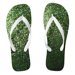 Green glitter flip flops