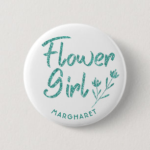 Green Glitter Flower Girl Bridal Shower pin