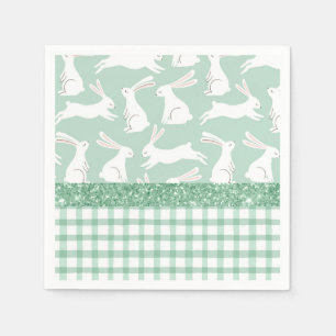 Green Glitter Gingham Plaid Rabbits Napkins