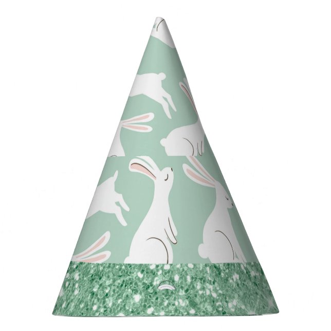 Green Glitter Gingham Plaid Rabbits Party Hat (Right)